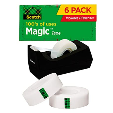 Scotch Magic Tape, 6 Rolls with Dispenser, Numerous Applications, Invisible, Engineered for Repairing, 3/4 x 1000 Inches, Boxed (810K6C38)