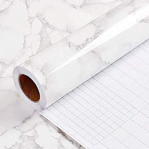 Yancorp 16"x120" White Gray Marble Wallpaper Easily Removable Grey Wallpaper Peel and Stick countertops Vinyl Film Self-Adhesive Kitchen Backsplash Decorative Shelf Liner (16"x120")