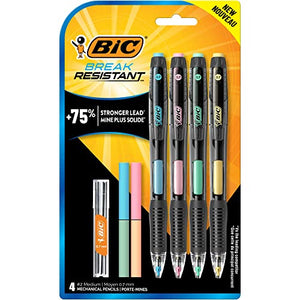 BIC Break-Resistant Mechanical Pencils with Erasers, No. 2 Medium Point (0.7mm), 4-Count Pack for School or Office Supplies
