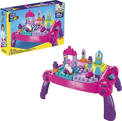MEGA BLOKS Fisher Price Toddler Building Blocks, Build n Learn Activity Table with 30 Pieces, Toy Car and Storage, Pink, Portable Gift Ideas for Kids [Amazon Exclusive]