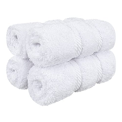 American Soft Linen Luxury Washcloths for Bathroom, 100% Cotton 4 Piece Turkish Wash Cloth Set, 13x13 in Soft Rags for Body and Face, White Washcloths