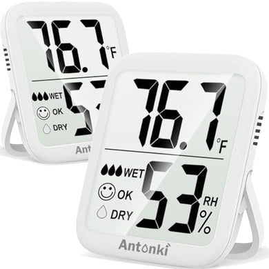 Antonki Room Thermometer Indoor Hygrometer, Humidity Gauge, Humidity Meter, Digital Temperature and Humidity Monitors for Home, Baby Room, Terrarium, Incubator, Greenhouse - 2 Pack