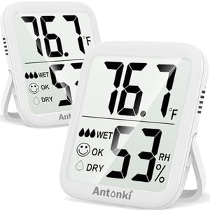 Antonki Room Thermometer Indoor Hygrometer, Humidity Gauge, Humidity Meter, Digital Temperature and Humidity Monitors for Home, Baby Room, Terrarium, Incubator, Greenhouse - 2 Pack