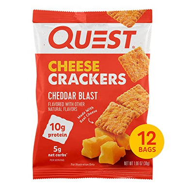 Quest Nutrition Cheese Crackers, Cheddar Blast, 10g Protein, 5g Net Carbs, 1g Sugar, Made with Real Cheese, 12 Packs (1.06 oz bags)