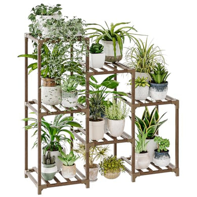 Bamworld Plant Stand Indoor Plant Shelf Outdoor Wood Plant Rack for Multiple Plants 3 Tiers Ladder Plant Holder for Living Room Patio Boho Home Decor for Gardening