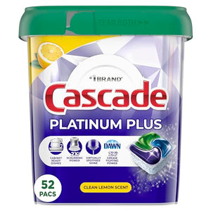 Cascade Platinum Plus Dishwasher Pods, Dish Detergent ActionPacs, Clean Lemon, 52 Count