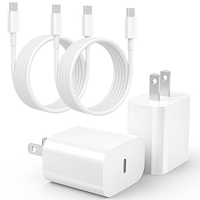 20W USB C Fast Charger [MFi-Certified] Compatible with iPhone 15/15 Plus/ 15 Pro/ 15 Pro Max/iPad Pro/Samsung, 2Pack PD Type C Charger Blocks with 6FT USB C to C Cable