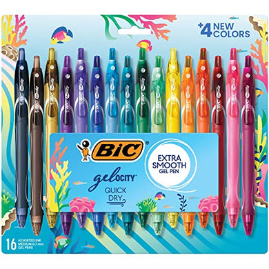 BIC Gelocity Quick Dry Ocean Themed Gel Pens, Medium Point (0.7mm), 16-Count Gel Pen Set, Colored Gel Pens for Note Taking and Journaling, Perfect Teacher Appreciation Gifts