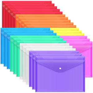 EOOUT 28pcs Folders for Documents, Plastic Envelopes with Snap Closure, Poly Folders, 8 Colors, A4 Letter Size, for School and Office Supplies