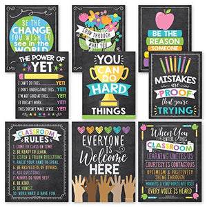 9 Colorful Classroom Decor Signs - Welcome Sign For Classroom Motivational Posters For Classroom Bulletin Board Decorations, Growth Mindset Classroom Posters Elementary, Middle School, Classroom Rules