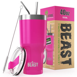 Beast 40 oz Tumbler Stainless Steel Vacuum Insulated Coffee Ice Cup Double Wall Travel Flask (Cupcake Pink)