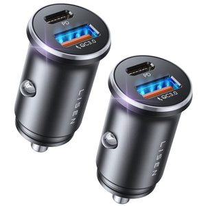 LISEN 48W USB C Car Charger Adapter [2 Pack] [Mini & Metal]Cigarette Lighter USB Charger Fast Charging [PD QC 3.0] USBC Car Phone Charger for iPhone 15 Pro Max Plus 14 SamSung Galaxy S24 2024 iPad Pro