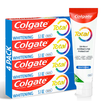 Colgate Total Whitening Toothpaste with Fluoride, 10 Benefits Including Sensitivity Relief and Stain Removal, Mint, 5.1 ounces (4 Pack)