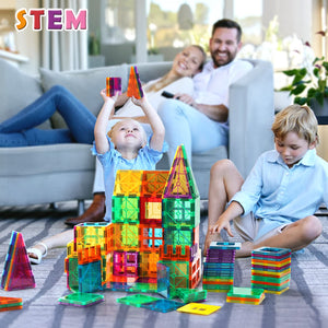 Gemmicc Magnetic Tiles, Deluxe 136 PCS Building Blocks Magnet Toys for Kids,3D Magnet Puzzles Stacking Blocks for Boys Girls,Huge Set with 2 Cars