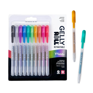 SAKURA Gelly Roll Retractable Gel Pens Colored - Metallic Gel Pens - Medium Point Ink Pen for Journaling, Art, or Drawing - Gel Pens with Assorted Colored Ink - 10 Pens