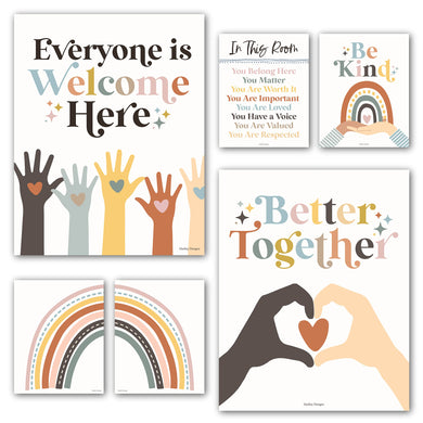 Hadley Designs 6 Rainbow Diversity Posters for Classroom, Multicultural Posters for Classroom, Classroom Posters for Teacher Wall Decor, Teacher Posters for Classroom Elementary