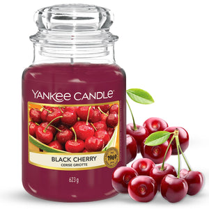 Yankee Candle Black Cherry Scented, Classic 22oz Large Jar Single Wick Candle, Over 110 Hours of Burn Time, Ideal for Home Décor and Gifting