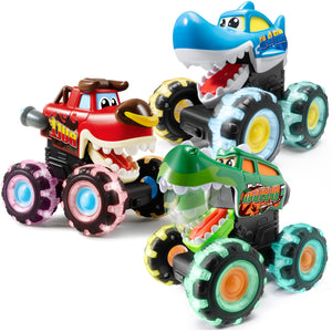 JOYIN 3 Pack Monster truck Toy - Motion Activated Light-Up Cars for Toddlers - Monster Treads Lightning Wheels - Baby Toy Gift - Press & Go Cars for Boys Girls