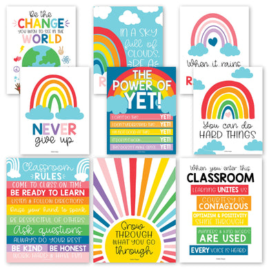 Hadley Designs 9 Rainbow Classroom Decor Signs, Welcome Sign For Bulletin Board Decorations, Growth Mindset Classroom Posters Elementary, Middle School, Classroom Rules