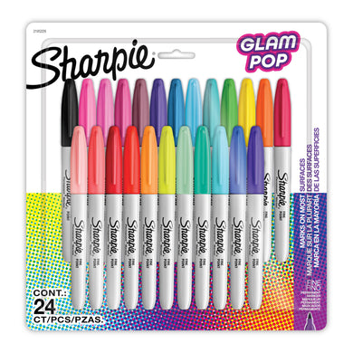 Sharpie Glam Pop Permanent Markers, Fine Point, 24 Count