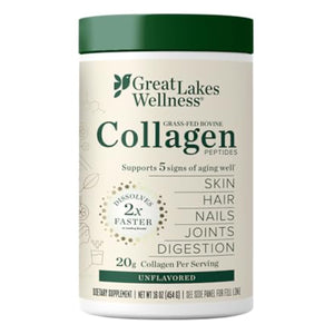 Great Lakes Wellness Collagen Peptides Powder for Skin, Hair, Nails, Joints & Digestion - Unflavored - Quick Dissolve Hydrolyzed, Non-GMO, Keto, Kosher - 16oz - Packaging May Vary