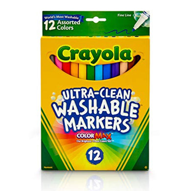 Crayola Ultra Clean Washable Markers, Fine Line Marker Set, Gift for Kids, 12 Count