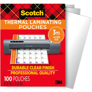 Scotch Thermal Laminating Pouches, 100 Pack Laminating Sheets, 3 Mil, 8.9 x 11.4 Inches, Education Supplies & Craft Supplies, For Use With Thermal Laminators, Letter Size Sheets (TP3854-100)