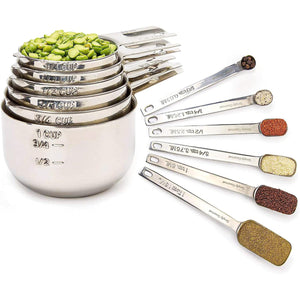 Measuring Cups and Spoons Set of 12 Stainless Steel for Cooking & Baking