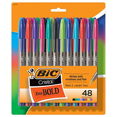 BIC Cristal Xtra Bold Fashion Ballpoint, 48 Pack, NEW ASSORTED COLORS, Medium Point 1.6mm Great Colored Pens For Note Taking, School Supplies for Adults And Kids.