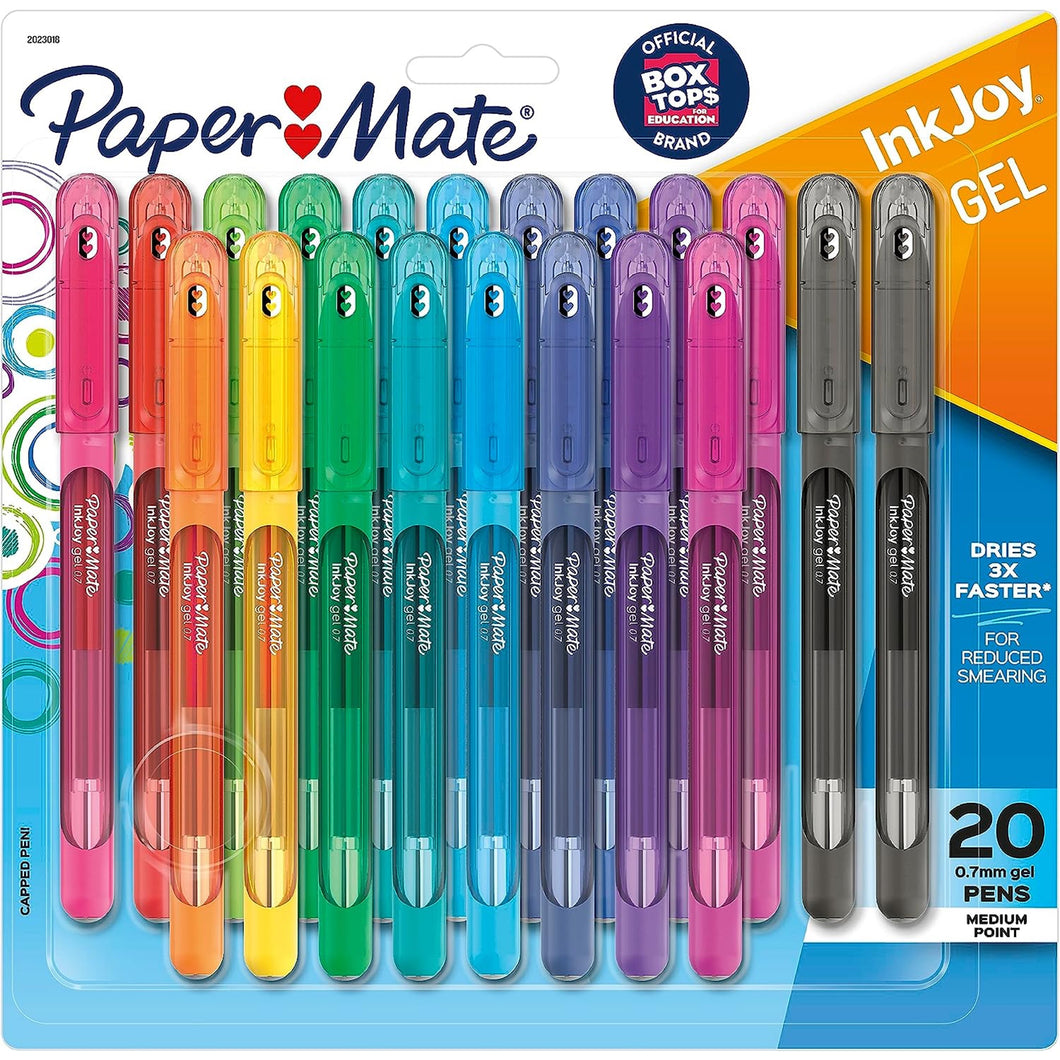 Paper Mate InkJoy Gel Pens, Medium Point (0.7mm), Assorted Colors, Capped, 20 Count