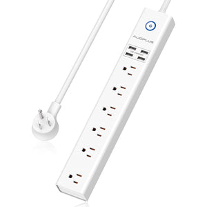 Power Strip 10Ft - Surge Protector with USB, AUOPLUS 6 Outlet and 4 USB Charger, 10Ft Long Extension Cord Flat Plug(1250W/10A/1050J), Wall Mountable Overload Protection for Computer Home Office Dorm