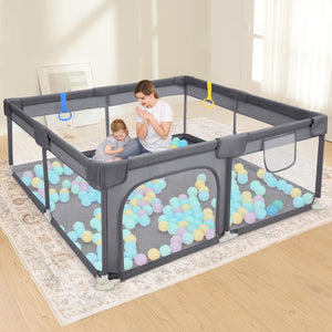 Dripex Baby Playpen, 50"×50" Play Pens for Babies and Toddlers, Safe Anti-Fall Play Yard with Gates, Baby Fence with Breathable Mesh, Indoor & Outdoor Kids Activity Center, Anchor Grey