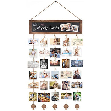 Bikoney Picture Frames Collage Photo Hanging Display Picture Board Wood Rustic Frames for Wall Decor and Dorm Room Decor with Blackboard and 30 Clips Carbonized Black