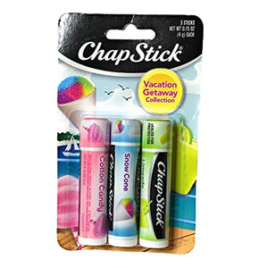 (1) Pack of 3 Count ChapStick Vacation Getaway Collection Lip Balm (Flavors Include Cotton Candy, Snow Cone and Limeade)