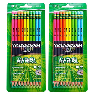 Dixon Ticonderoga No.2 Pencils, Assorted Neon, 10-Pack (2-Pack)