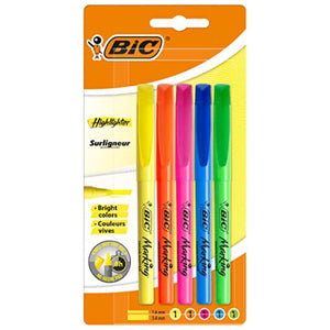 BIC Highlighter Pen, Highlighters Set Ideal for Home, Office and School, Assorted Colours, Pack of 5