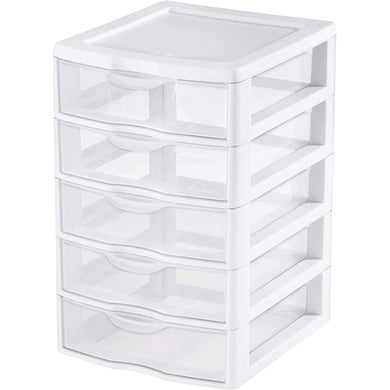 Sterilite 1 New 20758004 Clearview Small 5 Drawer Desktop Storage Unit White