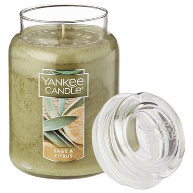 Yankee Candle Sage & Citrus Scented, 22oz Single Wick Candle, Over 110 Hours of Burn Time, Ideal for Home Decor and Gifts, Classic Large Jar, Ivory