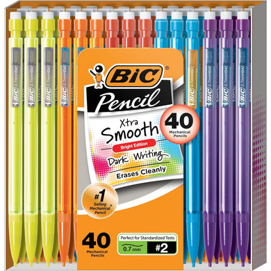 BIC Xtra-Smooth Mechanical Pencils with Erasers, Bright Edition Medium Point (0.7mm), 40-Count Pack, Bulk Mechanical Pencils for School or Office Supplies