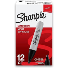 Sharpie Chisel Tip Permanent Markers; Proudly Permanent Ink Marks On Paper, Plastic, Metal, and Most Other Surfaces; Remarkably Resilient Ink Dries Quickly and Resists; Black; Pack of 12 (38201)