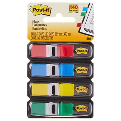 Post-it Flags, 35/Dispenser, 4 Dispensers/Pack, 47 in Wide, Assorted Primary Colors (683-4)