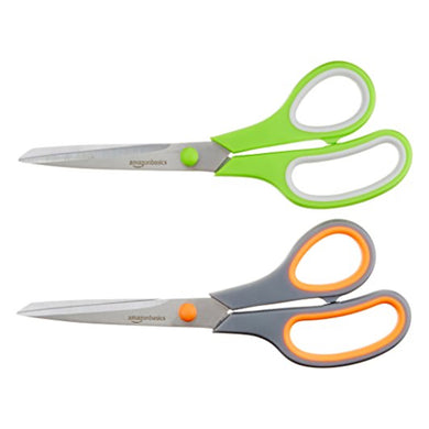 Amazon Basics Multipurpose, Comfort Grip, PVD Coated, Stainless Steel Office Scissors, 2-Pack, Green and Gray