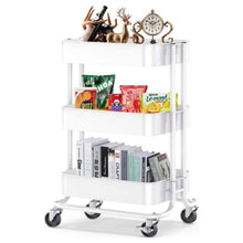 Pipishell 3 Tier Metal Rolling Utility Cart, Heavy-Duty Storage Rolling Cart with 2 Lockable Wheels, Multifunctional Mesh Organization Utility Cart for Kitchen Dining Room Living Room (White)