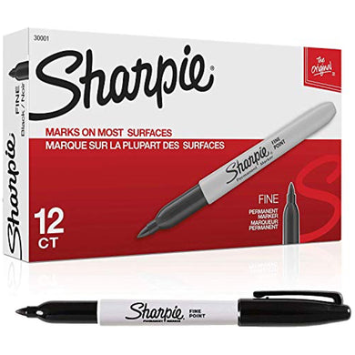 Markers Sharpie SAN-30001 Fine Point Permanent, Black; 12/Pk