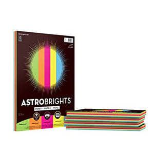 Astrobrights Colored Paper, 8.5" x 11", 24 lb/89 gsm, "Glow" 5-Color Assortment, 5 Individual Packs of 100 Assorted Sheets - 500 Sheets in Total (22237)