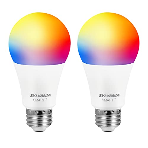 SYLVANIA Bluetooth Mesh LED Smart Light Bulb, One Touch Set Up, A19 60W Equivalent, E26, RGBW Full Color & Adjustable White, Works with Alexa Only - 2 Count (Pack of 1) (75760)