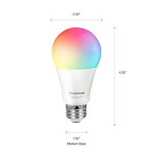 SYLVANIA Wifi LED Smart Light Bulb, 60W Equivalent Full Color and Tunable White A19, Dimmable, Compatible with Alexa and Google Home Only - 4 Pack (75674)