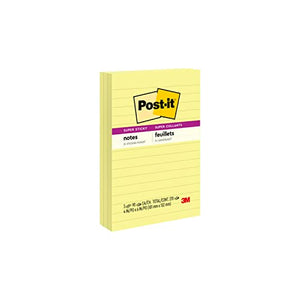 Post-it Super Sticky Notes, 4x6 in, 3 Pads, 2x the Sticking Power, Canary Yellow, Recyclable (660-5SSCY)