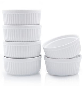 Nuwave Ceramic Ramekins 8 oz, Set of 6, Elegant Classic Style Ramekins for Baking Souffles, Creme Brulées, Custards, Puddings, 4.3” Wide & 2” Tall, Microwave, Oven & Dishwasher-Safe, Ivory White