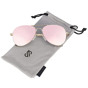SOJOS Classic Aviator Sunglasses for Women Men Metal Frame Spring Hinges SJ1030, Gold/Pink